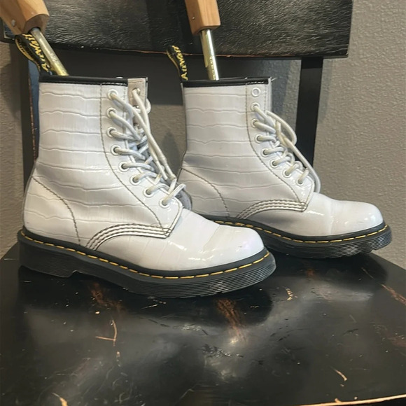 Dr. Martens Croc Embossed White Patent Leather 8-eyelet 1460 W Classic Boots main image 11